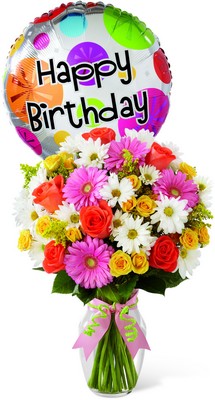 FTD Happiest Birthday Vase<br><b>FREE DELIVERY from Flowers All Over.com 